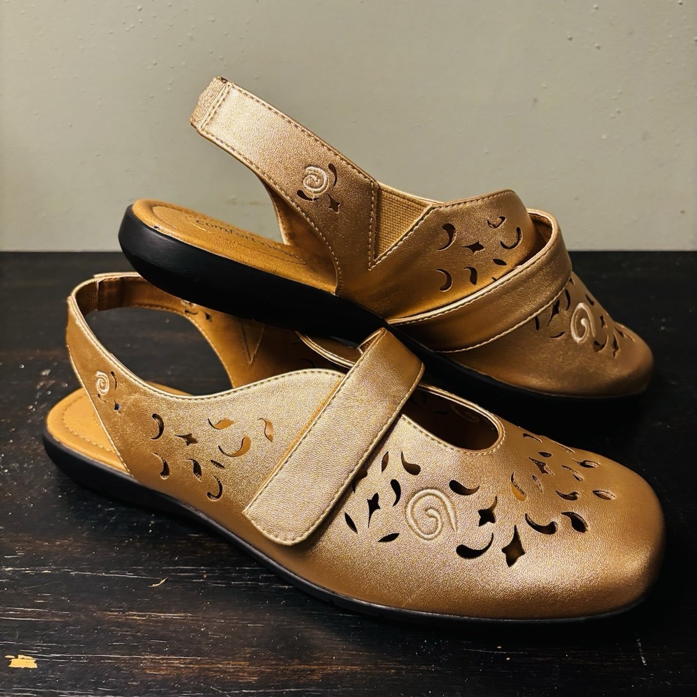 New Comfortview Jordyn Sling Women's Size 12W Gold w/Stable Heel Technology